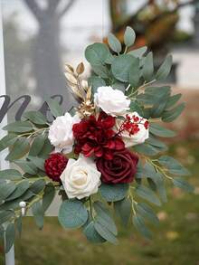 2pcs Artificial Flowers, Wedding Welcome Arch Decor, Wedding Reception Signage, Aesthetic Room Decor, Home Decor - Red - View 2