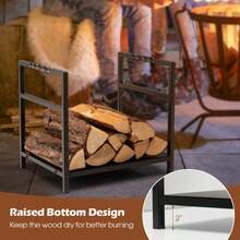 Firewood Log Rack With Unique Handle And Raised Feet - Black - View 9