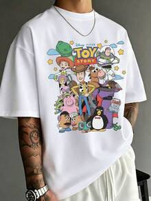 Disney Toy Story Men's Tee, Full-Character Retro Print, Vibrant American Style, Clean White Fit For Park Trips And Everyday Wear. - 白色 - 查看 1