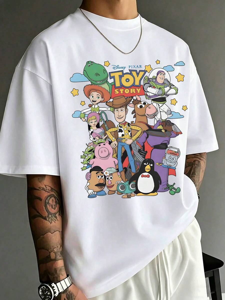 Disney Toy Story Men's Tee, Full-Character Retro Print, Vibrant American Style, Clean White Fit For Park Trips And Everyday Wear. - 白色 - 查看 1