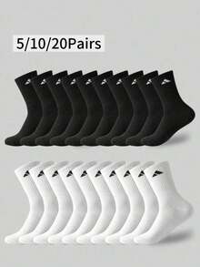 5/10/20 Pairs Casual Crew Socks, Simple Comfortable Breathable Everyday Wear Unisex Mid-Calf Socks, Autumn Socks - Multicolor - View 1