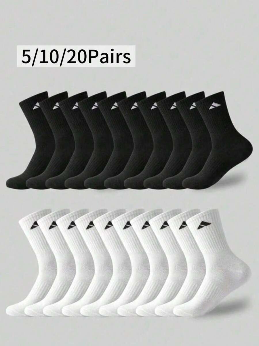 5/10/20 Pairs Casual Crew Socks, Simple Comfortable Breathable Everyday Wear Unisex Mid-Calf Socks, Autumn Socks - Multicolor - View 1