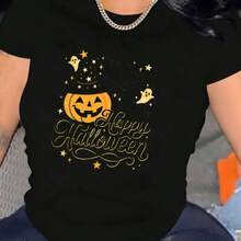 Camiseta Casual de Manga Corta para Mujer, Halloween, 1 Pieza, 100% Algodón Pesado - Cuello Redondo Cómodo, Camisetas Suaves y Adorables - negro - Ver 2