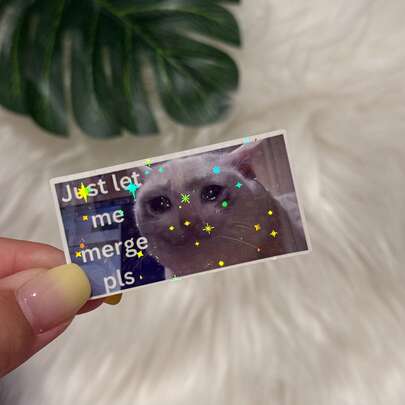 Funny Cat 'Just Let Me Merge PLS' Vinyl Sticker, 10.16cm - Waterproof & UV Resistant, Perfect For Cars, Motorcycles, Helmets, Water Bottles, Laptops & Toolboxes, Notebook Stickers