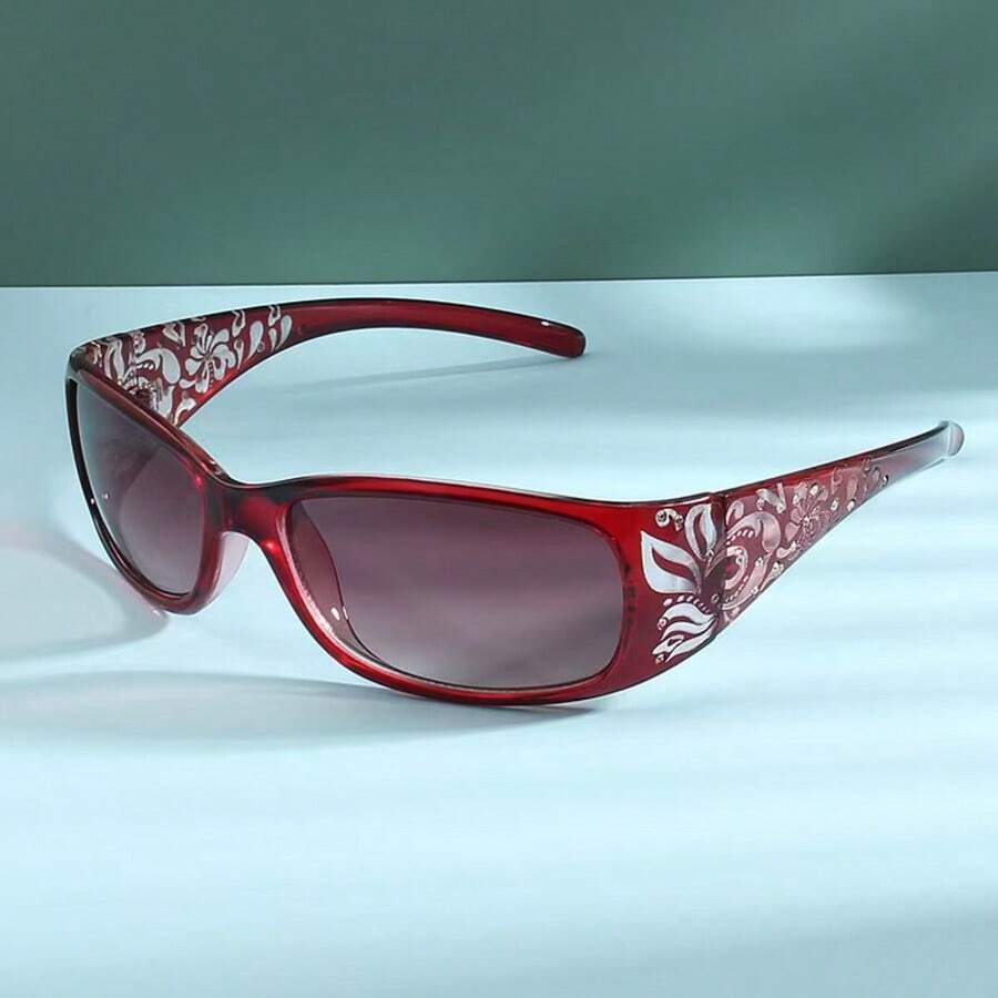 Street 1pc Ladies Black Y2K Style Fashion Glasses With Rhinestone Star Pattern, Suitable For Daily And Party Use.Shades Beach Accessories Beach - 酒紅色 - 查看 1
