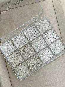 1組彩色不對稱混色陶瓷大小珍珠美甲裝飾，不脫落多色混搭美甲配件美甲飾品 - 彩色 - 查看 7