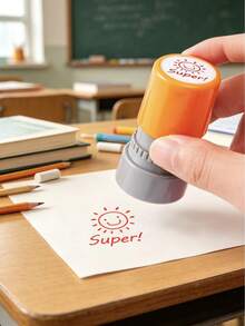 1pc Multi-Language Teacher Feedback Stamp, English Super/French Bon Travail Praise Stamp, Student Assignment Motivation Stamping Tool - Seal - View 4