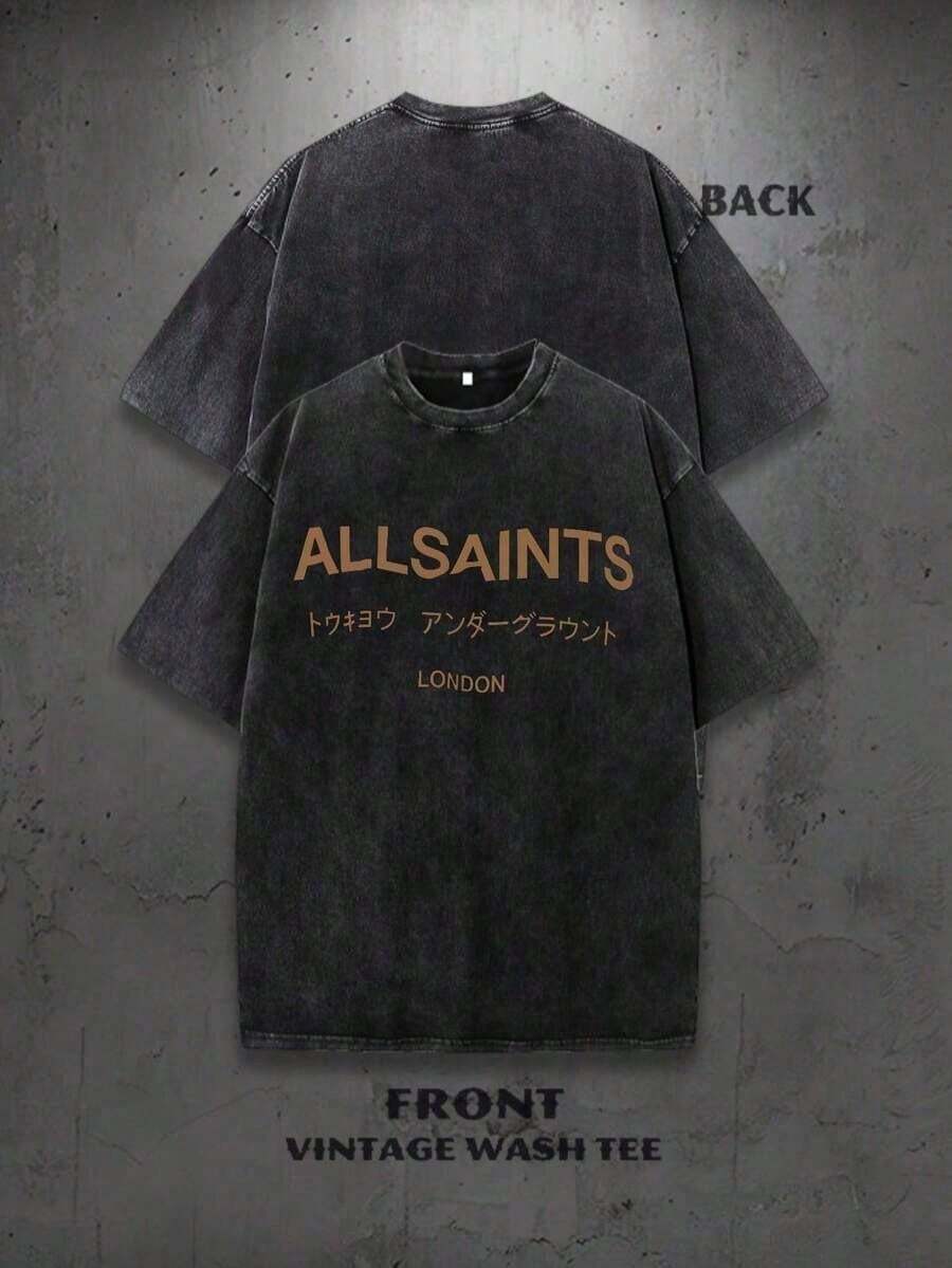 hombres y mujeres100% algodónCamiseta de ujer Estilo Vintage con Estampado Gráfico Allsaint ondon, Ropa Casual para Primavera y Otoño, Regalo Perfecto para Amantes de la oda - Negro - Ver 1