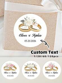 1/20/60/120pcs Customized Wedding Stickers, Personalized Wedding Labels, Engagement Stickers, Custom Ring Pattern, Waterproof & Oil-Proof, Gift Labels, Wedding Favors, Party Decor, Ideal Couple Gift, Aesthetic Modern Minimalist - Multicolor 1 - View 1
