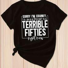 Camiseta Divertida para Mujer de 50 Años - con el Lema "Lo siento, estoy un poco de mal humor..." Manga Corta, Cuello Redondo, con un Humorístico Mensaje de Edad, Blusa Suave Lavable a Máqui - negro - Ver 2