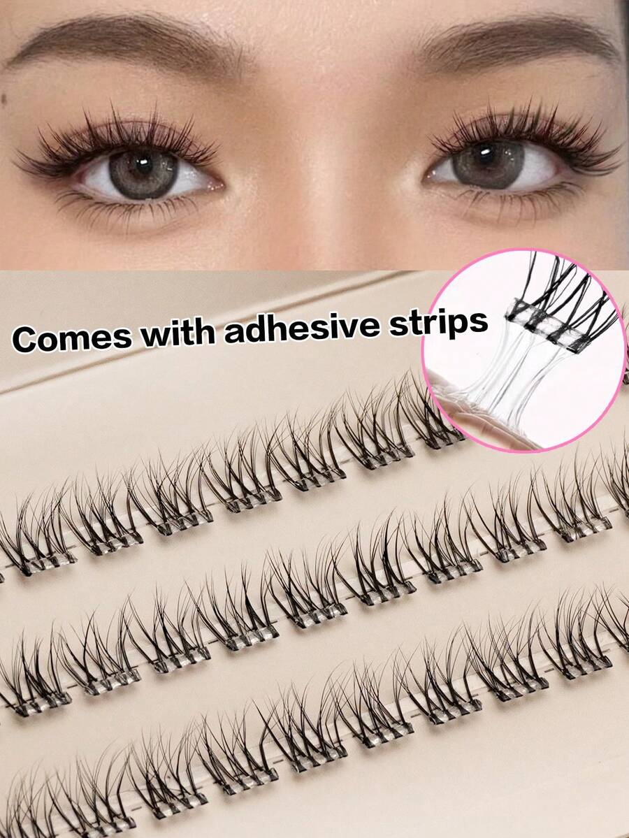 Waloshow Customized High-End Natural Long False Eyelashes, Soft C/D Curl Self-Adhesive Cluster Fluffy Eyelash Set, Eyelash Length 11-13mm, DIY Eyelash Extension, Lightweight And Fit, Glue-Free Eyelash Extension - C - View 1