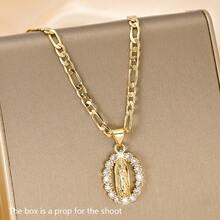 1PC Vintage Religious Style Women's Necklace, Virgin Mary Carving With Delicate Lines, Rich Vintage Charm. 50cm Smooth Figaro Chain Fits Neck Comfortably, Elegant And Sacred Elegant, Suitable For Daily Wear And Religious Worship, Combining Decorative And Commemorative Significance - Yellow Gold - View 9
