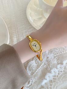 1 pieza Reloj de cuarzo con nudo de bambú cuadrado dorado/plateado, perfecto para uso diario, también un regalo perfecto para cumpleaños y Navidad - Dorado - Ver 4