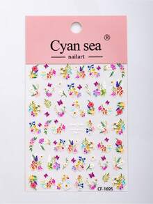 1pc Colorful Tropical Flower Pattern Nail Stickers, Y2K Style - Suitable For DIY Nail Art Decorative Stickers, Cute Cartoon Stickers - Multicolor - View 1