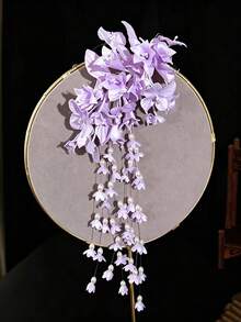 KOVLYNE 1件手工精緻花卉髮夾－夢幻布藝花朵髮飾附珍珠流蘇，適合新娘、自然風拍照與特殊場合 - 彩色 - 查看 7