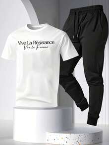 Ropa deportiva informal, incluyendo una camiseta estampada (los pantalones son solo para fines estéticos).Se envía desde México.Duradero y lavable, cómodo para uso prolongado. - Blanco - Ver 1