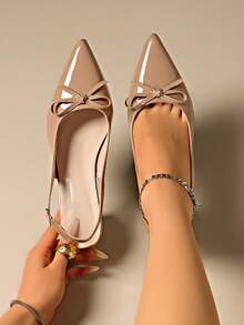 New Arrival Women Spring Autumn Solid Color Sexy Pointed Toe Block Heel Sandals, Back Pull‑Tab High Heels For Commute Club Party, Match Dresses - Apricot - View 5
