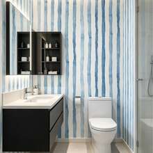 1 Rollo de Papel Tapiz Autoadhesivo con Rayas Verticales Azules PVC Pegatina Decorativa de Pared para Baño Escuela Hotel Fondo de Pared Renovación del Hogar Papel Tapiz Cajón Gabinete Estante Muebles Pegatina Impermeable Resistente a Manchas Removible Papel de Contacto 17.7inX39.3/118.1/196.8in - azul - Ver 9