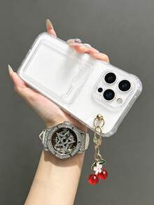 透明純色卡套手機殼附櫻桃鍊條配件，適用於 iPhone 16、17、15、78p、XR、78GES2max、P15promxa、P14、P13、P12、P11，Apple 加厚防震 TPU 軟質全包覆保護手機殼 - 彩色 - 查看 4