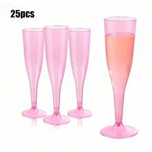 25/50pcs Elegant Reusable Plastic Champagne Flutes - 130ml/4.5oz Pink Glasses With Stem & Rim, Durable & Stylish For Weddings, Parties, Thanksgiving, Christmas, Halloween, New Year Party - 粉紅色 - 查看 10