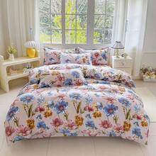 3-Piece Floral Duvet Cover Set, 100% Polyester, Soft & Breathable, Zipper Closure, Suitable For Bedroom, Hotel, Holiday Gift, Made In China - Blue - View 8