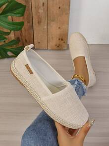 Women's Chic Slip-On Espadrille Flats, Round Toe Casual Flat Shoes, Fashion Footwear For Summer, Daily Wear & Vacation Occasions - Beige - View 6