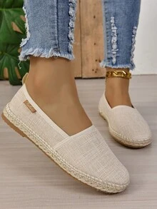 Women's Chic Slip-On Espadrille Flats, Round Toe Casual Flat Shoes, Fashion Footwear For Summer, Daily Wear & Vacation Occasions - Beige - View 5
