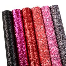 6pcs/Set Geometric Flower Chunky Glitter Faux Synthetic Leather 7.87*12.99inch Fabric Sheets For DIY Bows, Waist Belt, Earrings, Handbag, Phone Case, Pencil Case,Shoes Bags Artificial Leather Crafts Handmade Material - Default - View 5