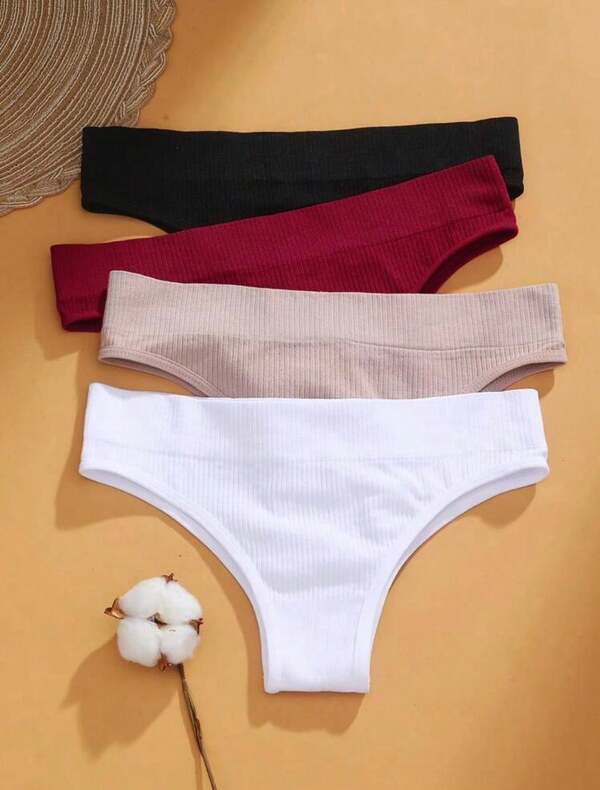 Kit 4 Calcinhas Canelada Femininas Sem costura Cintura Alta Macio Respirável e Não Enrola-Cores Variadas