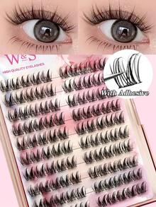 Waloshow 60-120pcs C-Curl Self-Adhesive Cluster Eyelash Set, 11-13mm Length, DIY Eyelash Extensions, Lightweight & Seamless Fit, Glue-Free Eyelash Extensions - C - View 1