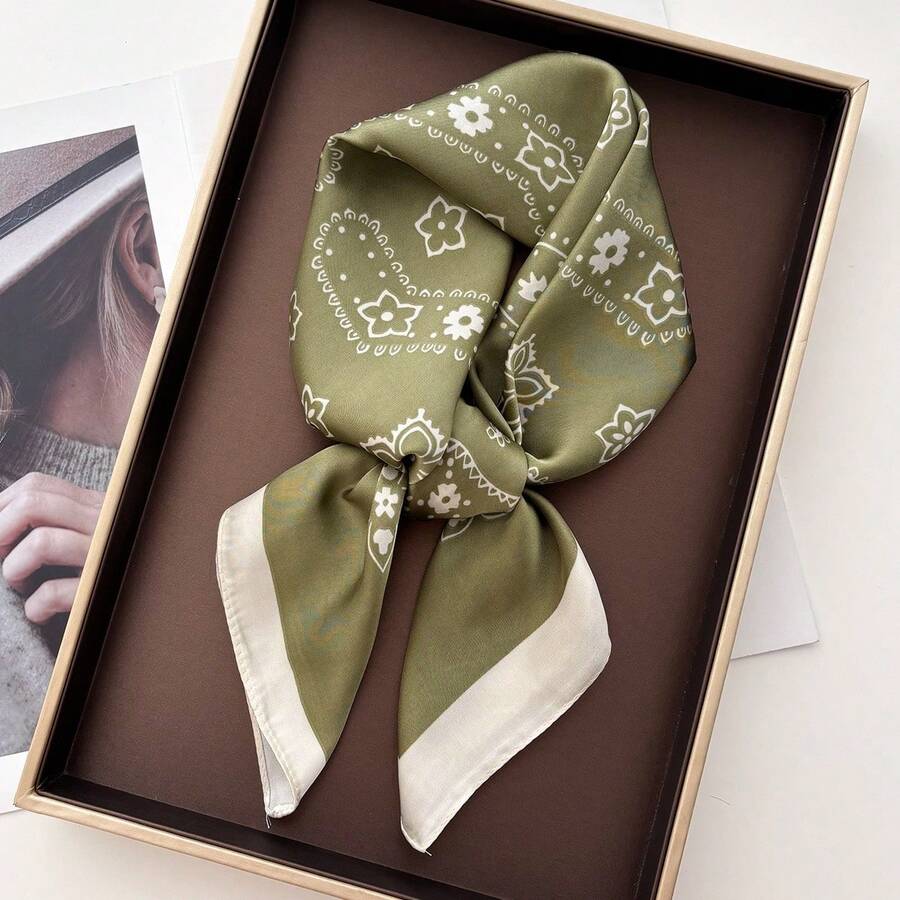 1 pieza Pañuelo cuadrado de 70cm de seda sintética con estampado paisley, nueva diadema de moda, pañuelo, accesorio de cinturón de cintura, pañuelo de cuello de moda primavera/verano - Multicolor - Ver 1