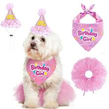 Set de Fiesta de Cumpleaños para Perros: Pañuelo, Falda, Sombrero, Pajarita, Globo.Productos y Suministros para Celebración del Nacimiento de Cachorros y Gatos. al por Mayor. - Conjunto rosa - Ver 15