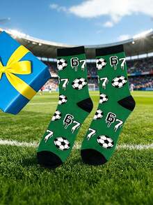 1 Paar Fußballmuster & 67 Nummer Muster Socken, Unisex Sport Lässig Wadenlange Socken - Verschiedenfarbig - Übersicht 6