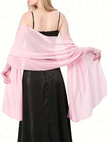 High Quality Solid Color Chiffon Shawl, Suitable For Evening Gowns, Bridesmaids Dresses, Wedding Gowns, Party Outfits, Convertible To Scarf - Pink - View 1