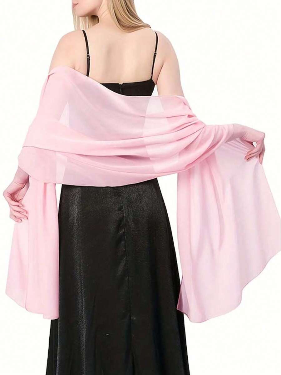 High Quality Solid Color Chiffon Shawl, Suitable For Evening Gowns, Bridesmaids Dresses, Wedding Gowns, Party Outfits, Convertible To Scarf - Pink - View 1