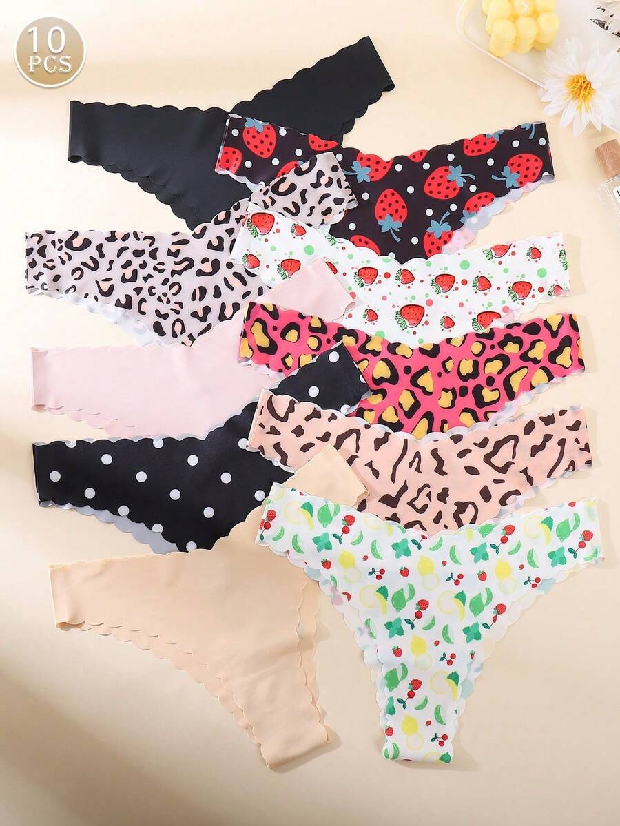 10 Pieces/Pack - Seamless Panties With Scalloped Edge For Women, Comfortable And Sexy Skin-Friendly Fabric, Seamless Bikini Panties For Ladies - 銅色 - 查看 1