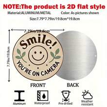 2D Flat "Smile! You're On Camera" Sign - Vintage Metal Wall Art, Featuring Happy Smiling Face Design, Durable Aluminum Tin Sign, Suitable For Home, Bar, Cafe, Garage Decor - Indoor/Outdoor Use, 7.79X7.79 Inches - A - View 3