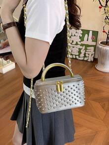 Vintage Pearl Box Bag For Women, New Chain Makeup Bag, Niche Handbag - Silver - View 3