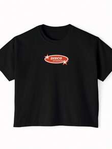 Camiseta Negra de Corte Cuadrado para Mujer de Disco Occasionally - Negro - Ver 1