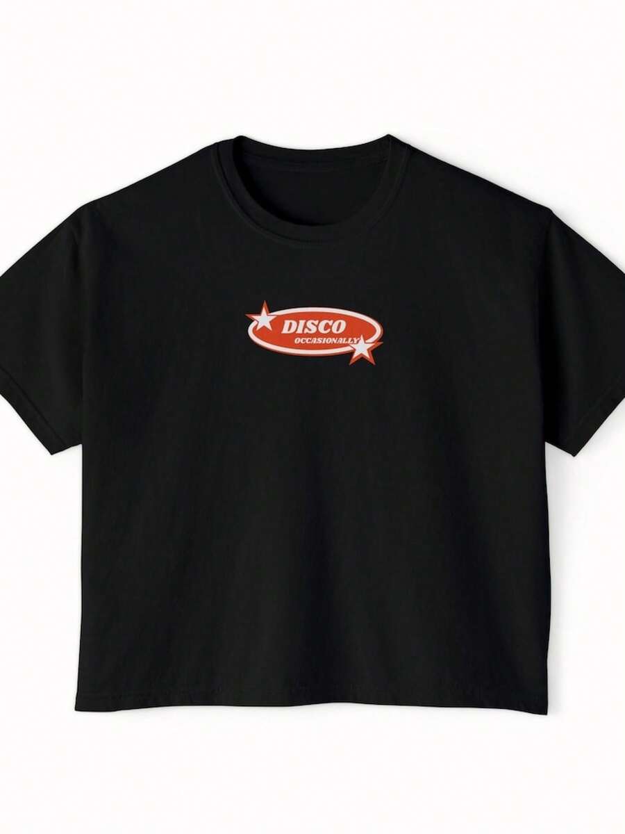 Camiseta Negra de Corte Cuadrado para Mujer de Disco Occasionally - Negro - Ver 1