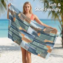 1件超細纖維印花沙灘巾，快乾、超強吸水、輕便、防沙，適合海灘、泳池、露營與旅行，情人節禮物，海灘必備|勵志設計|柔軟吸水毛巾 - 彩色 - 查看 4