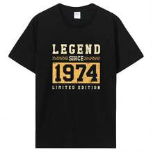T-Shirt With Graphic Print Of Quotes And Sayings, Asian Size, Vintage Style, 1974 Birthday Decoration, For Men And Women, Birthday Gifts For Wife And Husband - 彩色 - 查看 1