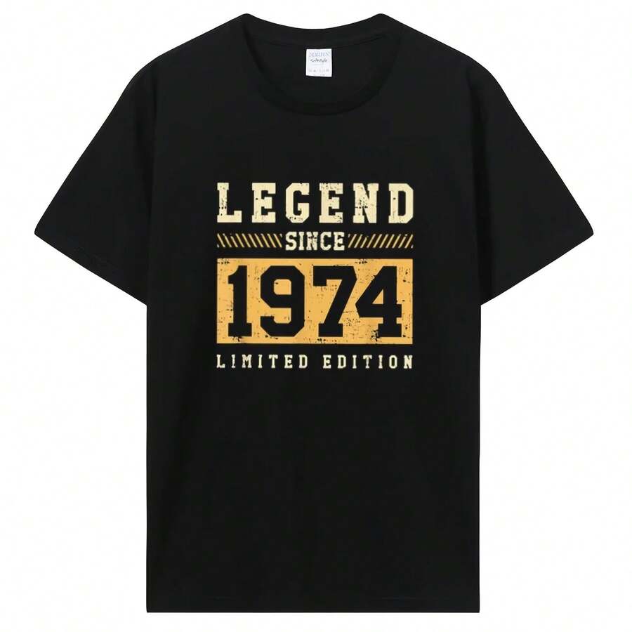 T-Shirt With Graphic Print Of Quotes And Sayings, Asian Size, Vintage Style, 1974 Birthday Decoration, For Men And Women, Birthday Gifts For Wife And Husband - 彩色 - 查看 1