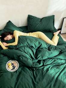 1 Funda nórdica + 2 Fundas de almohada, Juego de 3 piezas, Suave y amigable con la piel en color verde oliva, Lavable a máquina, Para todas las estaciones - Verde Oscuro - Ver 5