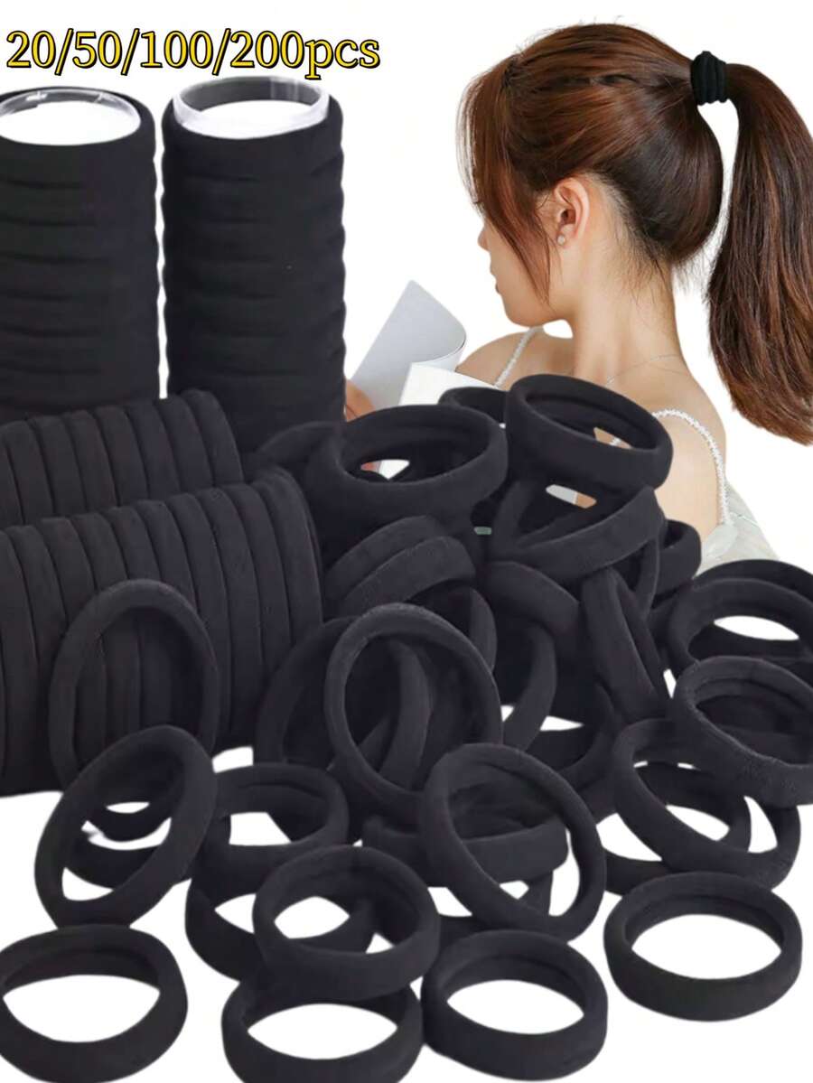 200/100/50/20 chiếc băng đô nữ cơ bản tối giản, băng đô không đường may độ đàn hồi cao, phù hợp buộc tóc đuôi ngựa hàng ngày, dùng ở nhà, thể thao, lựa chọn làm quà tặng - màu đen - Xem 1