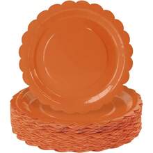 50 platos de papel naranja de 9 pulgadas, platos festoneados de color naranja para boda, shower, de cumpleaos, plato de postre - Platos de papel naranja de 9 pulgadas - Ver 1