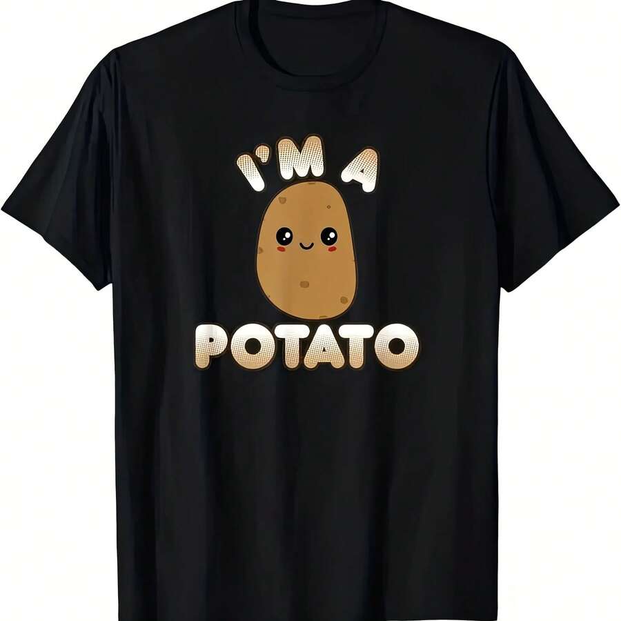 Camiseta de Manga Corta con Estampado de Patatas para Mujer, Informal de Verano, con Cuello Redondo, para Ropa Femenina - Multicolor - Ver 1