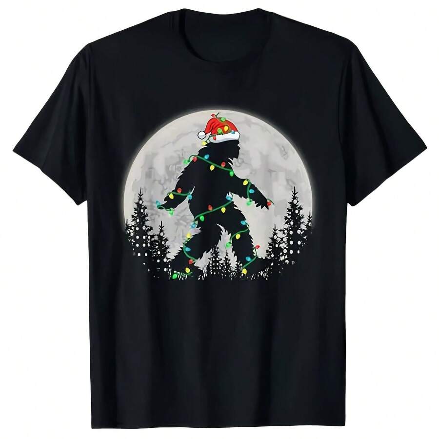 Bigfoot Santa árbol de dad luces impresas divertida dad Sasquatch camiseta mujer moda gráfico traje camiseta ropa Casual - Multicolor - Ver 1