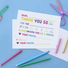 ThreeKin Collective Children's Fill-In-The-Blanks Thank You Cards With White Envelopes, Double-Sided Postcards | Fun Colorful Design For Birthdays, Holidays And Other Occasions - Colorful - View 3