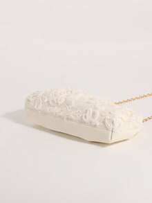 SCULPTEDSTYLE BAGS 1件米色柔軟蕾絲花卉貼花亮片拼接花紋壓褶雲朵手拿包 女款手提包 高端質感時尚手拿包 米色小亮片裝飾 女款鏈條斜背包 波希米亞風 適合海灘度假旅遊休閒使用 - 米色 - 查看 7